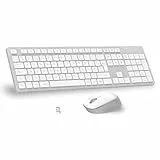LeadsaiL Set aus kabelloser Tastatur und Maus, ultradünn und leise, französische AZERTY-Tastatur, volle Größe, 2,4 G, mit USB-Empfänger für PC, Laptop, Windows, Mac – Weiß Grau