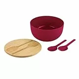 Kesper - Salatschüssel-Set, inkl. Salatbesteck, Material: Kunststoff (PP), Bambus, Maße: D 24 x H 13 cm, Farbe: Rot, Braun - 58473