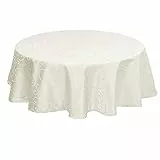 EUGAD Tischdecke Abwaschbar Damast mit Ornamenten und Seidenglanz, Rund 160 cm, Tischtuch mit Saum Bügelfrei Pflegeleicht, Ideal für Küche und Wohnzimmer, Creme