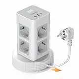TESSAN Mehrfachsteckdose mit USB C, 8 Fach Steckdosenleiste mit Einziehbares Verlängerungskabel, Mehrfachstecker Steckerleiste mit 2M Extension Cord, Steckdosenturm Verteilersteckdose für Zuhause