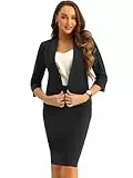 Allegra K Damen Business Rock Anzug Set 2-Teiliges Büro Arbeits Outfit Kragenloser Blazer Bleistiftrock Schwarz M