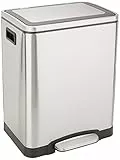 Amazon Basics 30L Rechteckig Dual Bin Soft-Close Mülleimer mit Fußpedal - 2 x 15 litre Eimer, Edelstahl, Silber, geeignet für 1 oder 2 Personen