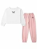 Kinder Mädchen Trainingsanzug Set Mädchen Schmetterling Muster Langarm Pullover Sweatshirt Crop Tops + Hosenanzug Teenager Mädchen Frühling Herbst Outfits Set Sport Hip Hop Kleidung