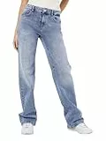 NOISY MAY Damen Wide Leg Jeans Normal Waist Straight Denim Stretch Hose Stoned Design NMYOLANDA, Farben:Blau, Größe:29W / 30L, Beinlänge:L30