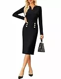 GRACE KARIN Damen Herbst Elegant Wickelkleid Etuikleid Büro Kleider Cocktail mit V-Ausschnitt Esprit Kleid Schwarz S