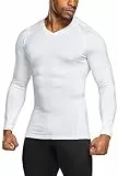 TSLA Herren Thermo-Wintergear Kompressions-Baselayer Langarm Top S Heatlock V-Ausschnitt (yuv55) - Weiß