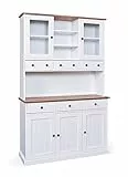 Inter Link – Vitrinenschrank – Buffet-Schrank – Esszimmerschrank – Geschirrschrank - Laudhausstil – Massivholz FSC – 5 Türen – 3 Schubladen – Westerland 13.2 - Weiß