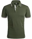 geeksport Poloshirts Herren Kurzarm Tennis Slim Fit Golf Polo Shirt Männer Sport Schnelltrocknend Atmungsaktiv Polohemd Sommer Outdoor Golf T-Shirt(Armee Grün-L)