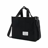 Bototack Damen Cord-Tragetasche, lässige Umhängetasche mit verstellbarem Riemen, kleine Schultertasche, Geldbörse für Schule, Arbeit, Einkaufen, Reisen, Schwarz , As Picture