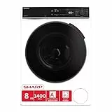 SHARP Waschmaschine ES-WNFB814CWDA-DE – 8 kg, Energieeffizienzklasse A, 1400 U/min, Inverter Motor, AquaStop, Dampffunktion, WiFi-Steuerung, Super Silent, Weiß
