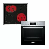 Bosch HND211RS63 Einbau-Herd-Set, Einbau-Herd 60 cm HEF113BS1 Serie 2 & Elektro-Kochfeld 60 cm NKN645GA2E Serie 4 & 2-fach Teleskopauszug, 3D Heißluft, Bedienfeld am Herd, Glaskeramik, Edelstahl
