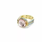 Swarovski Chroma Ring, Vergoldeter und Mehrfarbiger Twist-Damenring mit einem Wendbaren ReCreated Crystal in Grün und Pink im Kissenschliff und Kleineren Blauen Kristallen, Größe: 55