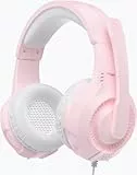 Rosa Katzenohr-Kopfhörer für Gaming-PC, 3,5 mm kabelgebundenes Gaming-Headset mit Mikrofon mit Geräuschunterdrückung, weiche Memory-Ohrenschützer, Stereo-Headset für PS4, PS5, Xbox, Laptop, Mac,