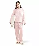POWER FLOWER Damen Flauschiges Fleece-Pyjama-Set – Lockerer Plüsch-Pullover und Hose, 2-teiliges gemütliches Schlafanzug-Set für den Winter (L-XL, LY218-Pink)
