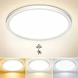 NIBSHOOM LED Deckenlampe mit Bewegungsmelder, 3000K/4000K/6500K 18W IP44 Wasserfest Deckenleuchte Innen, mit Radar Bewegungssensor und Dämmerungssensor Lampe für Flur Bad Treppe Balkon Garage, 22cm