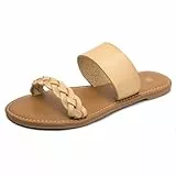 HEVA Geflochtene Slide-Sandalen für Frauen Offene Zehe Zwei Band Slip On Flache Sandalen Lässige Sommer sandalen(7UK 41EU,Beige)