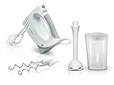 Bosch Handrührer MFQ3540, Handrührgerät, 2 Rührbesen, 2 Edelstahl-Knethaken, spülmaschinengeeignet, 5 Stufen, Pürierstab, Mixbecher, 450 W, weiß
