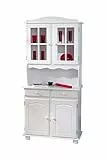 Inter Link – Vitrinenschrank - Küchenschrank - Geschirrschrank - Esszimmerschrank – Vitrine – Standvitrine - Landhausstil - Kiefer Massivholz – 2 Türig – Valencia - Weiß lackiert
