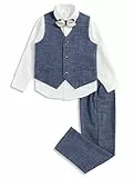 LOLANTA 4 STK. Einreihige Anzugweste Set Hochzeit,Kinderanzug Festlich, Weste,Hemd, Hose, Fliege(10-11 Jahre,Grau,Tag 150)