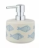 WENKO Seifenspender Mod. Aquamarin, nachfüllbarer Seifendosierer für Flüssigseife/Lotion, edle Keramik in mattem Weiß mit Blauer, maritimer Szenerie, handbemalt, Ø 10 x 13,2 cm, Füllmenge 475 ml