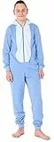 Ladeheid Jungen Teenager Schlafoverall aus Baumwolle Jumpsuit bunt Verkleidung Schlafanzug Einteiler mit Kapuze LA40-240 (Blau Hai, 176)
