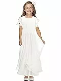 TYHTYM Blumenmädchen-Kleid, Festzug, Kleid der Brautjungfer, Hochzeit, Spitzenkleid, Ballkleid, Mädchen, Partykleid, Flatterärmel, Elfenbein Gr. (8-9 Jahre, Elfenbein)