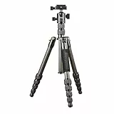 mantona Reisestativ Light Traveller, ultraleichtes Carbon I kompaktes Kamera-Stativ, Kugelkopf + Wechselplatte (Arca Swiss kompatibel), 360° Panorama I Fotostativ als Tripod & Monopod, schwarz
