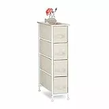 Relaxdays Regalsystem, 4 Stoff-Schubladen, universale Schubladenbox, Metall und Holz, HxBxT: 76 x 20 x 48 cm, beige, Design D