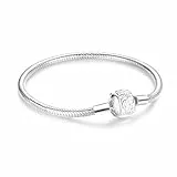 Jokmeo Schlangen-Gliederarmband 925 Sterling Silber Damen Armband für Charm Beads, Silberschmuck für Valentinstag Muttertag Geburtstags Weihnachten Geschenk für Frauen(weiße Rosen,16cm)