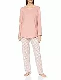 CALIDA Lovely Nights Pyjama, lang Damen, aus 100% Bio-Baumwolle, mit stoffbezogenem Gummibund