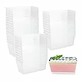 LoNinLoAn 30 Stück Dessertgläser Plastik, Eckig Dessertbecher, Klare Dessertschalen, Wiederverwendbar Desserttassen, Quadratischer Desserttasse für Tiramisu Desserts Pudding Mousse(140ML)