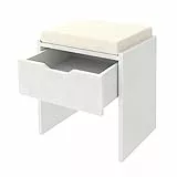 Claiks Hocker Schminktisch mit Stauraum, Schminkhocker Leinen, Sitzhocker gepolstert, Make-up Hocker für Schminktisch, Ankleidezimmer, Schlafzimmer, Weiß
