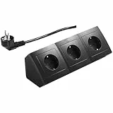 McPower Steckdosenblock Unterbausteckdosen | Flair | Ecksteckdose 3-Fach Steckdosen Schutzkontakt, 2m Kabel mit Stecker, 250V / 16A, Aufbau (Schwarz mit Kabel)
