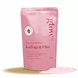 Glow25® Collagen Plus Pulver Strawberry [450g] – Kollagen Hydrolysat mit Vitamin C, Zink und Biotin – Peptide Typ 1 und 3 – Speziell für Wasser entwickelt – Mit Erdbeer-Geschmack