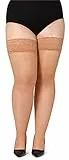 Bellivalini Damen halterlose Strümpfe mit Spitze Plus Size 20 DEN BLV-1126 (Amber, 4XL)