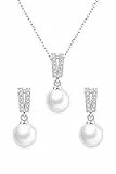 Huacan Schmuck Set Damen 925 Sterling Silber Ohrringe mit Perlen Anhänger Halskette Süßwasser-Zuchtperle Pendant Schmuckset CZ Geschenke Für Braut Brautjungfer Hochzeit