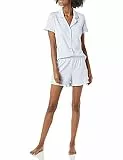 Amazon Essentials Damen-Pyjama-Set aus Baumwoll-Modal mit Paspelierung und Kerbkragen, Bequeme Loungewear (erhältlich in Übergröße), Blassblau, Größe M