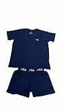 Fila Sommer-Pyjama für Damen, Farbe Marineblau. Kurzarmshirt, Rundhalsausschnitt, Logo auf der Vorderseite. Kurze Shorts mit elastischem Bund und Logo., blau, M