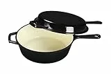 Echtwerk Schmortopf und Grillpfanne 2-in-1 Set, Gusseisen Bräter mit Deckel, mit Emaille-Beschichtung, Für Backöfen, Grill, BBQ und Induktion geeignet, Schwarz, 2,5 L, Ø 25,2 cm