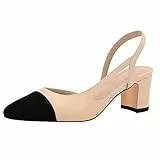 MICIFA Slingback-Absätze für Damen, runde Zehenpartie, klobiger Absatz, Pumps mit Knöchelriemen, modische Spleißschuhe, Hautfarben, 39 EU