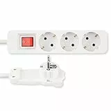 REV Steckdosenleiste SMART - Mehrfachsteckdose 3-Fach mit Flachstecker & beleuchtetem Schalter zum Stromsparen, Kabel 2m, max. 3680W, weiß