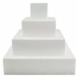 MCE-Commerce A3996074 Styropor 4 Stöckig 5x5cm 10x10cm 15x15cm 20x20cm Höhe je Etage 5cm, Torten Dummy Quadratisch, weiß, 20x20x20cm, 4 stück