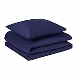 Amazon Basics Bettwäsche-Set aus Bio-Baumwolle, 2-teilig, Einzelbett, Bettbezug 135 x 200 cm & Kissenbezug 80 x 80 cm, Marineblau