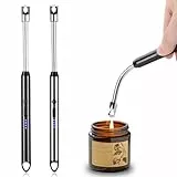 2er Set Stabfeuerzeug, Elektrisch Feuerzeug mit Lichtbogen, USB Aufladbar, Plasma Kerzenanzünder, Langes Feuerzeug für Kerzen, Grill, Camping, Kamin (Black + Silver)