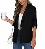PrinStory Blazer Damen Business Büro Longblazer Verstellbare 3/4 Lange Ärmel Revers Blazer Sportlich Elegant Sakko Jack Trenchcoat (Schwarz, 48)