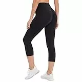 DDOBB Capri Leggings Damen High Waist 3/4 Leggins Blickdicht Caprihose Kurze Sporthose Elastisch Yogahose Laufhose Hose für Fitness Zuhause(A-Schwarz, (DE42-48)=L-XL)