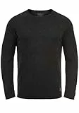 Blend BHDan Herren Strickpullover Feinstrick Pullover mit Rundhalsausschnitt Baumwollmischung Label-Patch Regular fit, Größe:L, Farbe:Black/Charcoal (71527)
