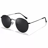 LOJUDI Retro Sonnenbrille Herren Rund Damen Polarisiert Runde GläSer UV400 Schutz Vintage Unisex Brille - Schwarz Rahmen/Grau Linse