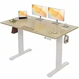 Claiks Höhenverstellbarer Schreibtisch 120x60cm, Schreibtisch Höhenverstellbar Elektrisch, Steh-Sitz Tisch mit 2 Haken und 3 Memory-Funktion, Stehpult Verstellbarer Computertisch,Standing Desk, Beige
