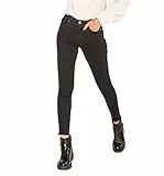 Nina Carter P077 Damen Skinny Fit Jeanshosen HIGH Waist 7/8 Jeans Used-Look Waschungseffekt (Schwarz (P077-8), XL)
